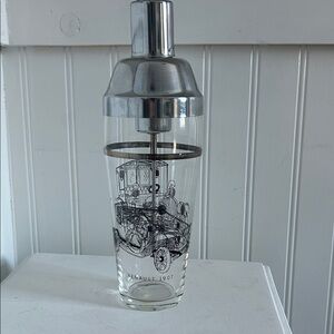 Sage Silver and Clear Cocktail Shaker with Car Illustration